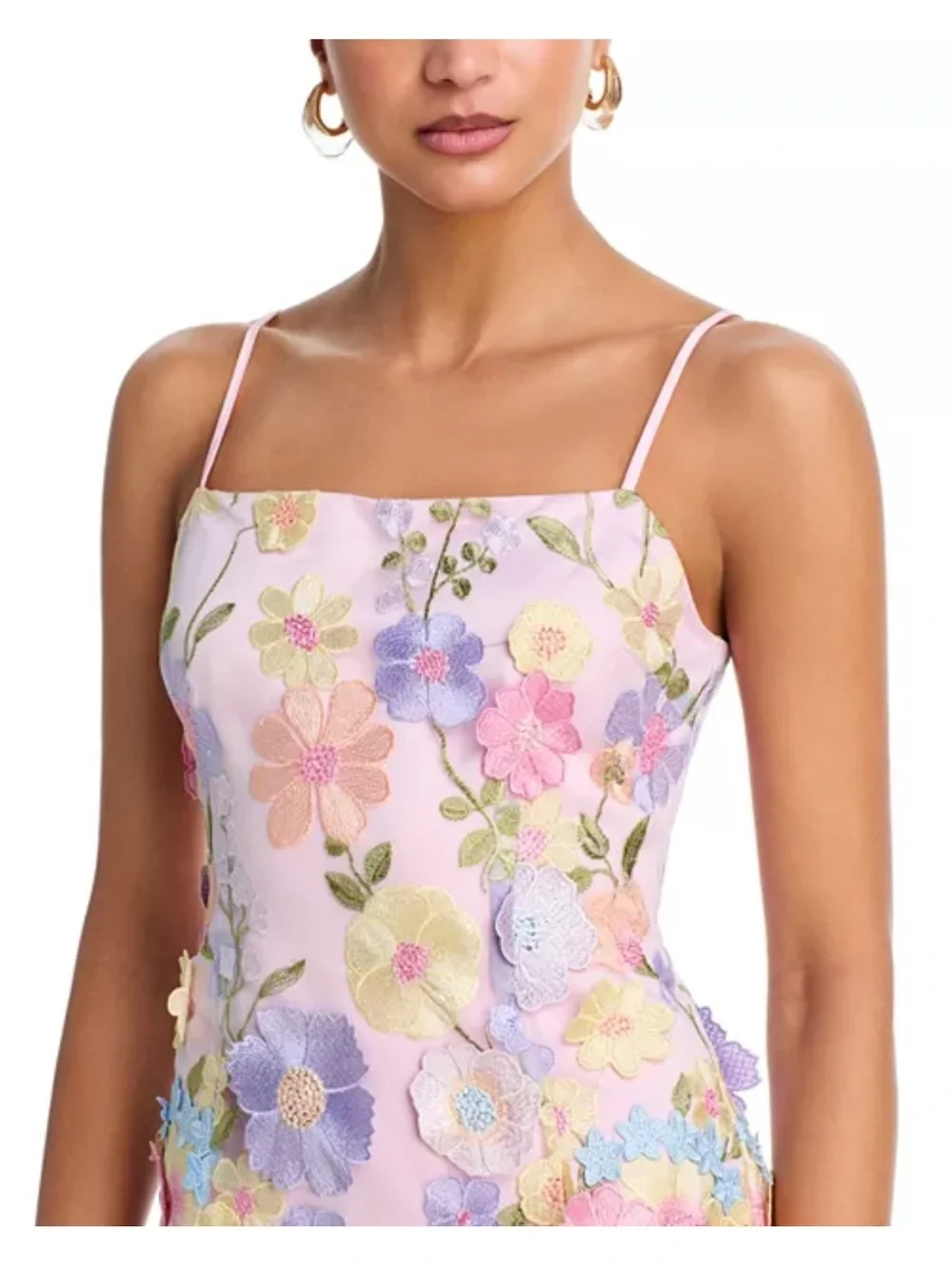 Aqua Pastel Floral Embroidered Mini Dress - Pink, Blue, Yellow
